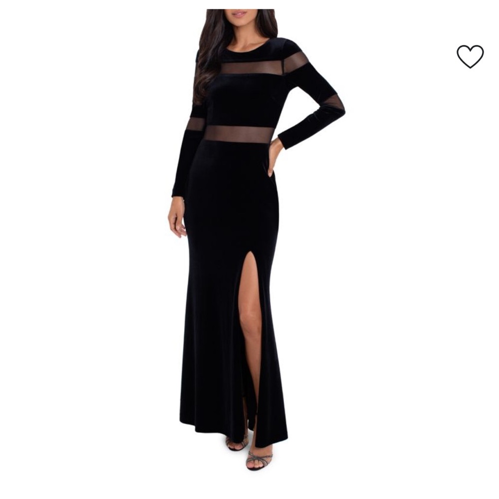 BETSY & ADAM black full length 
Illusion Velvet Sheath Gown size 0 - Picture 9 of 10